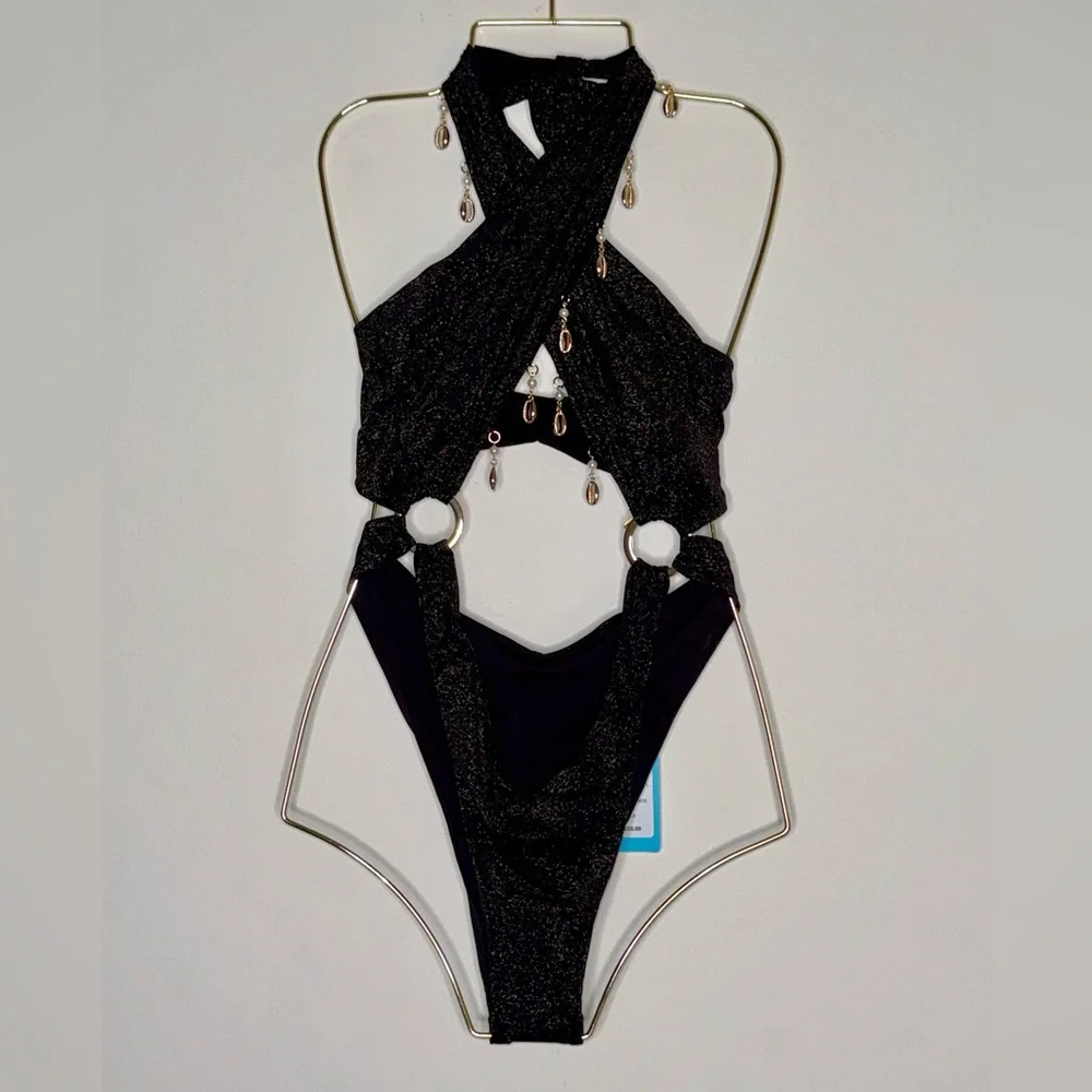 Beach Bunny- Sybil Wrap One Piece - Black Halter - New with Tag 🏷️ - Picture 3 of 14